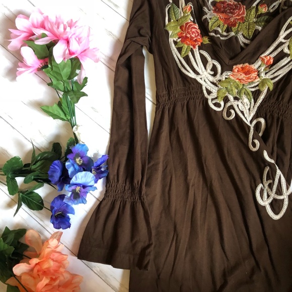 Johnny Was Dresses & Skirts - Johnny Was Embroidered Brown Long Sleeve Dress